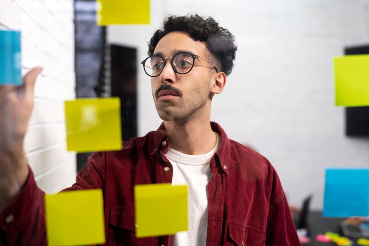 Jovem-Empreendedor-colocando-Post-It